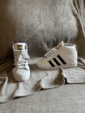 Adidas 3” Hidden Wedge White Black Stripe Hi Top Trainers 6 39 Leather Superstar