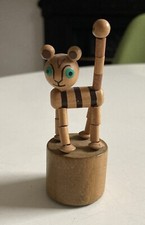 VINTAGE CZECH WOODEN PUSH BUTTON TOY TIGER 8cm 