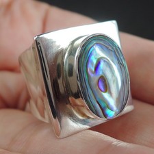 925 Sterling Silver Natural Paua Abalone Shell Ring Jewellery Size O-UK, 7.5-USA