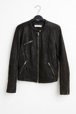 Black Real Leather Jacket Women’s Size 10 Pockets Biker Moto Vintage Style Coat