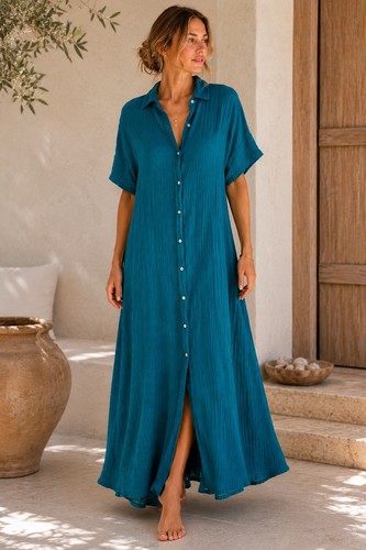 Gauze maxi shirt dress - gauze,