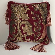 Riva Paletti Small Cushion 22cm Square Red Burgundy Traditional Tassels Jacquard