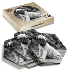 4 x Hexagon Coasters - BW -