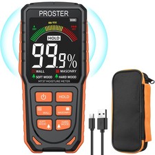 Proster Pinless Moisture Meter Damp Wall Masonry Soft Hardwood Rechargeable LCD
