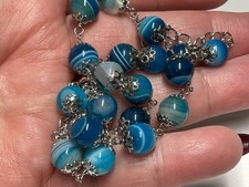 Jewellery Gorgeous 925 Sterling Silver & Blue Banded Agate Beaded Necklace