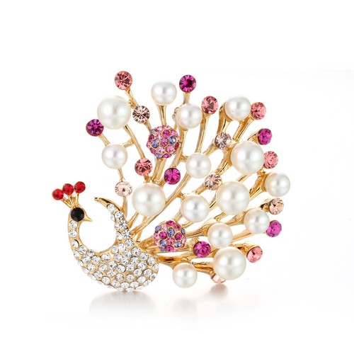Crystal peacock brooch - peacock,