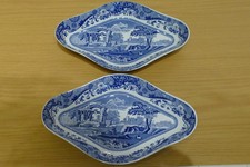 Two Spode Blue Italian Pickle Dishes diamond serving plate
