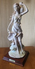 Vintage A. Belcari Resin & Wood Lady with Water Jug Sculpture 13.5 Inches