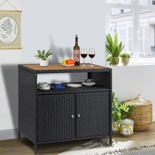 Patio Outdoor Wicker Storage Cabinet w/Shelf Powder Coated Steel Patio Bar Table