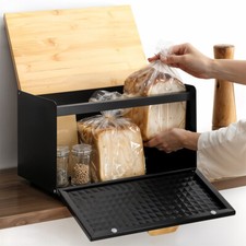 Kitchen Bread Bin with Countertop Top Shelf Flip Front Door Box Food Storage
