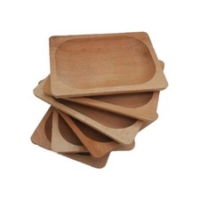 Wooden Dinner Plates Set of 6 , 20 CM Long Rectangle Wooden Serving Trays 