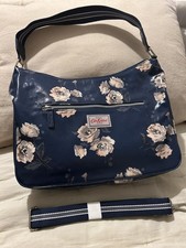 Cath Kidston Cross Body Shoulder Bag Curved York Bunch Floral Blue Oilcloth 