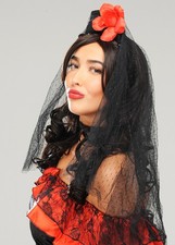 Womens Spanish Lady Black Veil Flamenco Dancer Headpiece Spain Fancy Dress