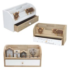 Wooden Letter Rack with Single Drawer White Brown Desk Organizer Letter Holder