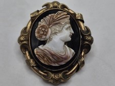 Antique Victorian Ornate Cameo Brooch Gilt Metal
