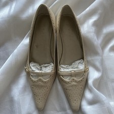Next Women's Cream Leather Shoes Size UK 3.5 With Kitten Heel