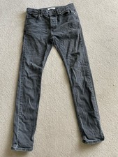 TOPMAN Men’s Stretchy Dark Grey Washed Black Skinny Jeans W32 L32 Button Fly