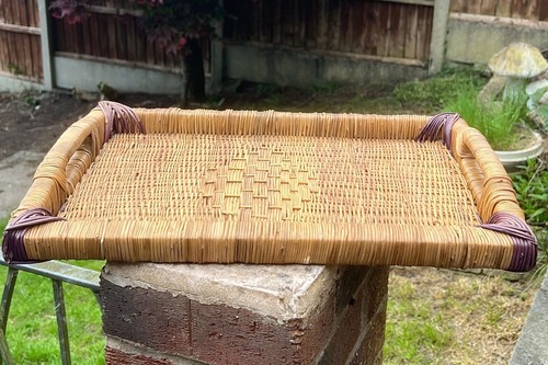 Vintage woven basketry tray - woven,