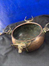 Antique Hatti Turkish Bronze & Brass Bulls Head Serving Bowl 
