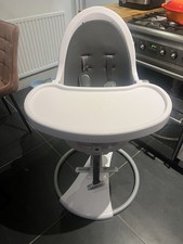 Fresco Bloom High Chair In White with Grey Insert. Play and Feeding Tray Used