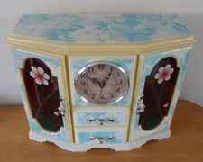 Vintage Musical Jewelry Box with Dancing Ballerina, Wardrobe Style with Clock