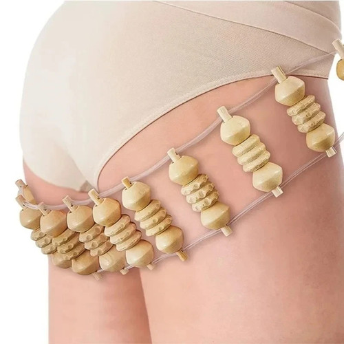 Wooden massage roller - wooden, rope