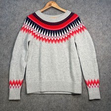Boden Jumper Womens Size UK M Grey Red Wool Alpaca Knitted Fairisle Yoke Nordic