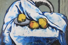 F. Braun After Cezanne - 1949 Oil, Apples With Tablecloth