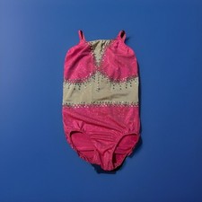 Dance Leotard Gymnastics Baton Twirling Costume Pink Rhinestone Sparkly  Age 5/6