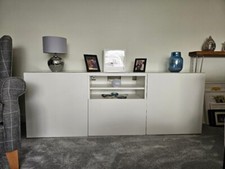 IKEA BESTA TV unit with storage - white high gloss unit with glass top. 