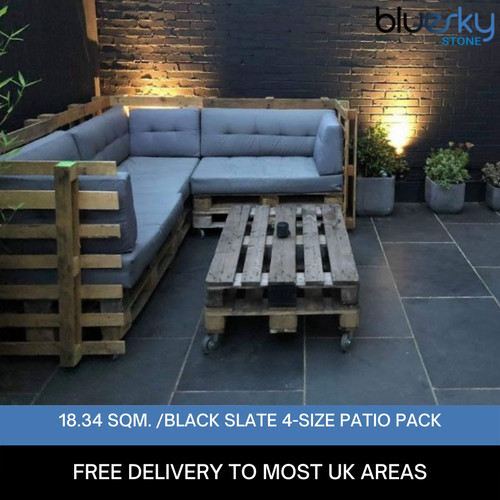 Black slate paving patio slabs - slate,