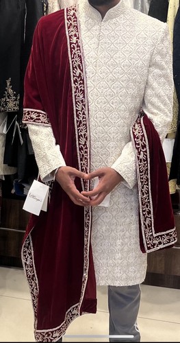 White embroidered sherwani - white,