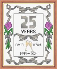 25th Silver Wedding Anniversary Sampler 2025, Flower + Ribbons Cross Stitch Kit
