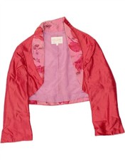 VINTAGE Womens 3/4 Sleeve Bolero Jacket UK 12 Medium Red Floral Silk CL71