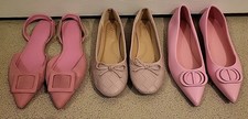 3 X Pair Of Pink Flat Shoes, 1 Used (Asos Design) 2 New, Size 7 Uk.