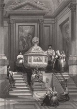 Baptismal font, Palermo Cathedral, Italy 1840 old antique print picture