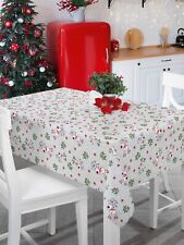 Vinyl Christmas Tablecloth with Rudolph Reindeer, holly and Red Snowflakes