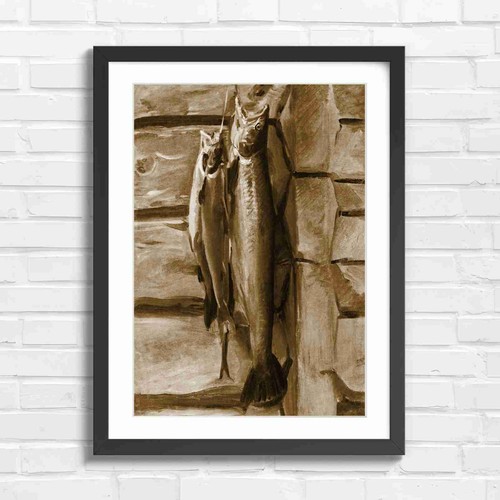 Vintage salmon fishing art - salmon,