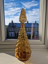 60s 70s Vintage Retro Amber Bubble Glass Decanter Genie Bottle Empoli Italy MCM 