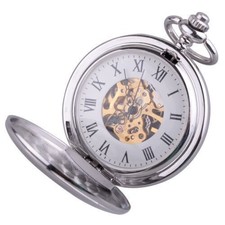 Vintage Silver Full Hunter Steampunk Skeleton Watch Mechanical Pocket