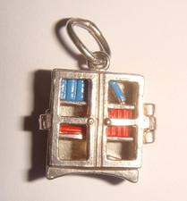 LOVELY VINTAGE SILVER NUVO OPENING BOOKCASE WITH ENAMEL BOOKS CHARM