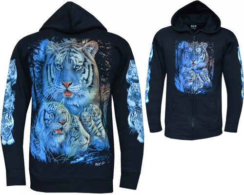 Zip hoodie white tigers - tigers, in