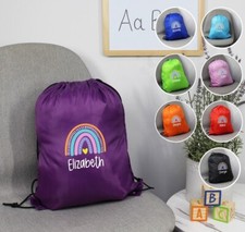 Personalised Rainbow Drawstring Bag Childs PE Bag Girls Sports Day Swimming Bag
