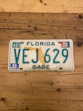 Vintage Florida - DADE - US Car License Plate VEJ 629