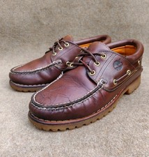 Timberland Boat Shoes Mens UK 7.5 W Fit 3 Eye Classic Lug Handsewn Brown Leather