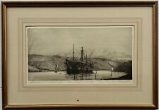 Harold Wyllie (1880-1973) : "Hulk at Anchor", signed etching