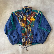 Vintage Royal Track Jacket Mens Large Y2K Full Zip Abstract Windbreaker, Navy