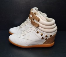 REEBOK SIZE 4.5UK EUR37.5 WOMENS WHITE MID HIDDEN WEDGE HEELED ANKLE BOOTS SHOES