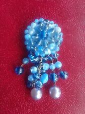  Vintage 1950s  Lucite Blue Bead Flower Brooch