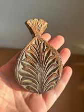 Antique Treen Amulet Wooden Rustic Hand Carved Floral Motif 105mm x 63mm